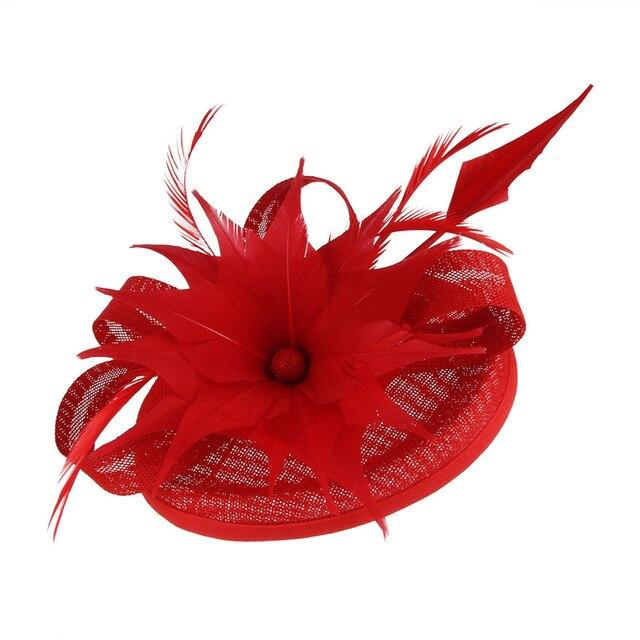 Hair Clip Flower Pillbox Fascinator Hat with Feathers-Hats-Innovato Design-Red-Innovato Design