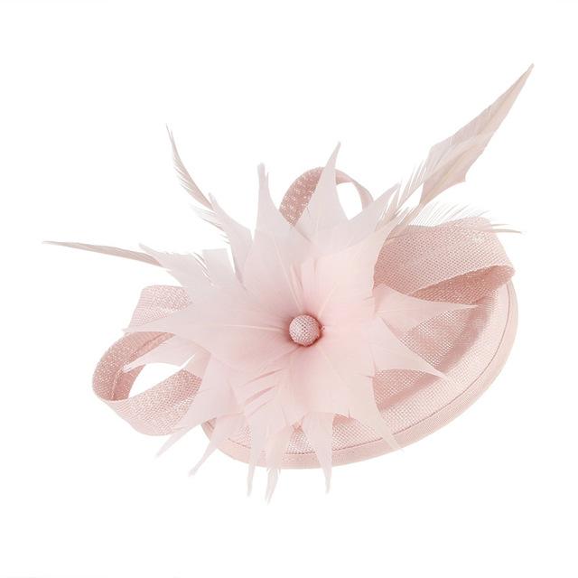 Hair Clip Flower Pillbox Fascinator Hat with Feathers-Hats-Innovato Design-Pink-Innovato Design