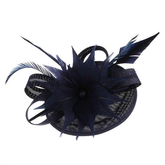 Hair Clip Flower Pillbox Fascinator Hat with Feathers-Hats-Innovato Design-Navy Blue-Innovato Design