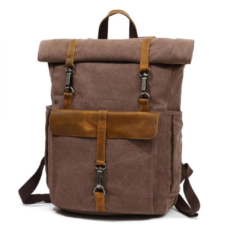 Canvas Leather Travel Daypack 20 Liter Backpack in 5 Colors-Canvas and Leather Backpack-Innovato Design-Army Green-Innovato Design
