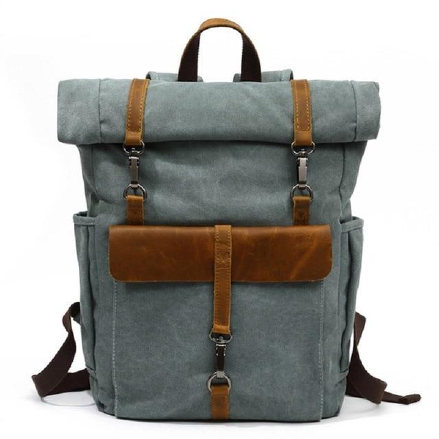Canvas Leather Travel Daypack 20 Liter Backpack in 5 Colors, Dark Grey Canvas Leather Travel Daypack 20 Liter Backpack in 5 Colors, Dark Grey