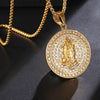 Rhinestone-Studded Praying Hands Bead Chain Gold-Plated 316L Stainless Steel Hip-hop Pendant Necklace