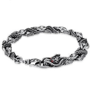Silver Dragon Red and White Cubic Zirconia Stones 925 Sterling Silver Vintage Biker Bracelet-Bracelets-Innovato Design-6.30in-Innovato Design