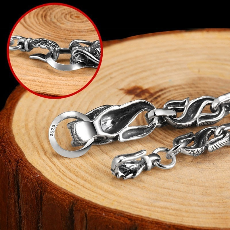Silver Dragon Red and White Cubic Zirconia Stones 925 Sterling Silver Vintage Biker Bracelet-Bracelets-Innovato Design-6.30in-Innovato Design
