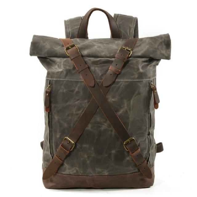 Waxed Vintage Canvas Genuine Leather Waterproof Travel 20 Liter Backpack-Canvas and Leather Backpack-Innovato Design-Celadon-Innovato Design