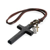 Adjustable Leather Wood Cross Necklace-Necklaces-Innovato Design-Black-Innovato Design