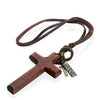 Adjustable Leather Wood Cross Necklace-Necklaces-Innovato Design-Brown-Innovato Design