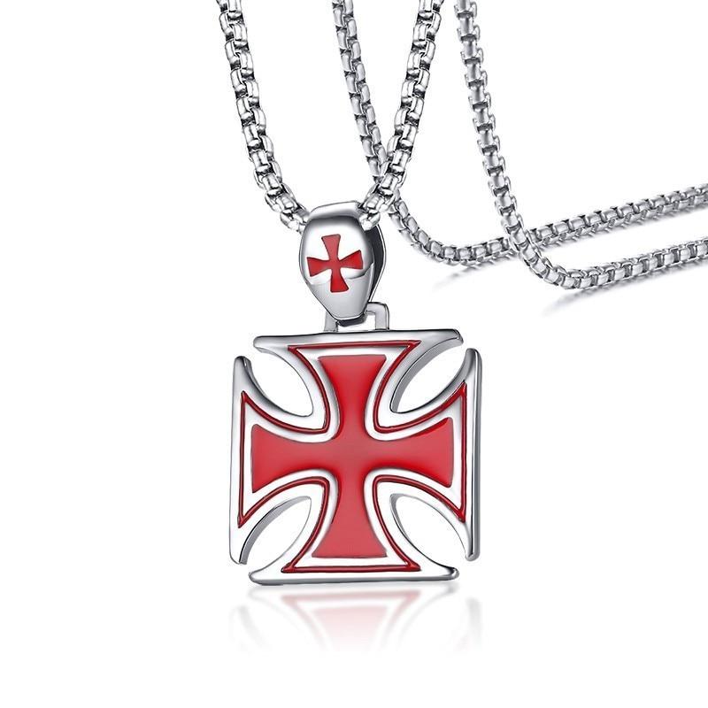 Stainless Steel Polished Knights Templar Cross Pendant with Chain Necklace-Necklaces-Innovato Design-Black-Innovato Design