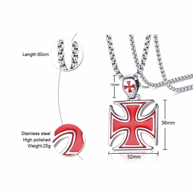 Stainless Steel Polished Knights Templar Cross Pendant with Chain Necklace-Necklaces-Innovato Design-Black-Innovato Design