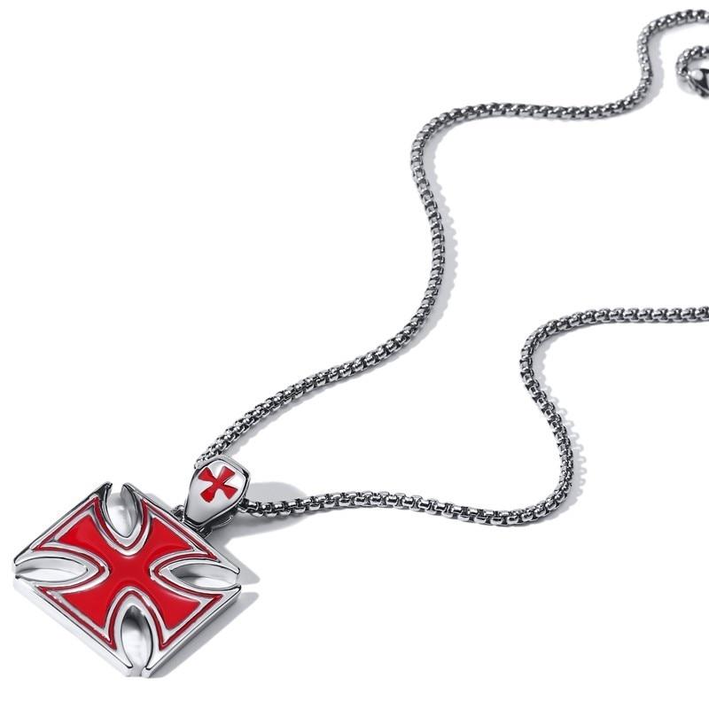 Stainless Steel Polished Knights Templar Cross Pendant with Chain Necklace-Necklaces-Innovato Design-Black-Innovato Design
