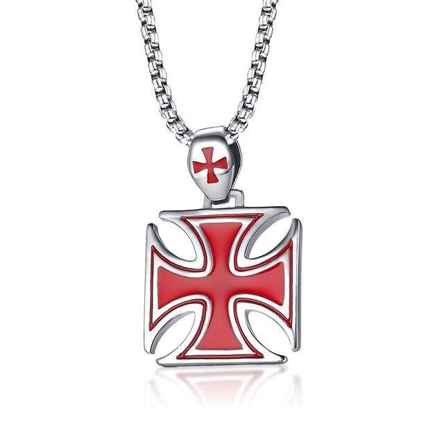 Stainless Steel Polished Knights Templar Cross Pendant with Chain Necklace-Necklaces-Innovato Design-Red-Innovato Design