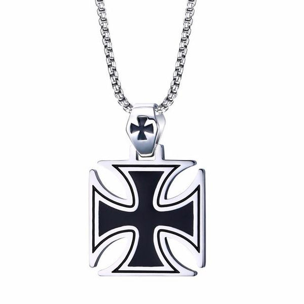 Stainless Steel Polished Knights Templar Cross Pendant with Chain Necklace-Necklaces-Innovato Design-Black-Innovato Design