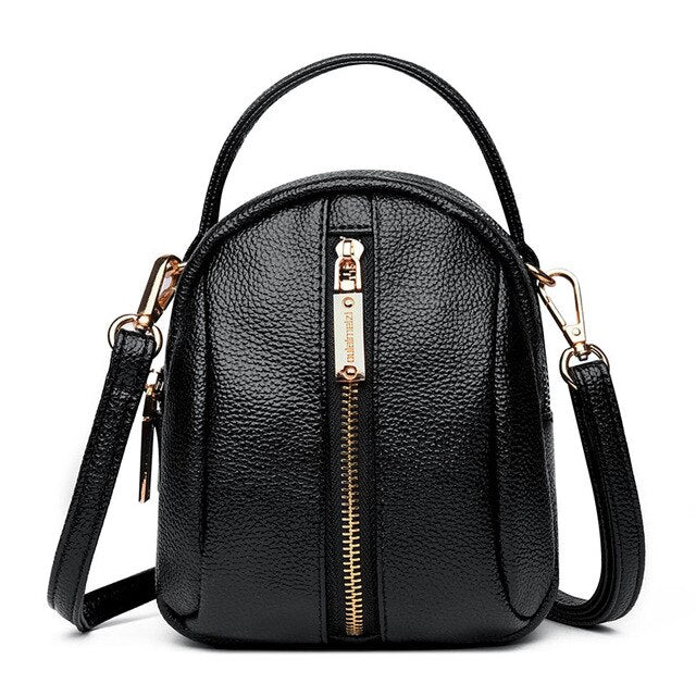 Small Leather Shoulder Bag and Crossbody Bag-Backpacks-Innovato Design-Black-Innovato Design