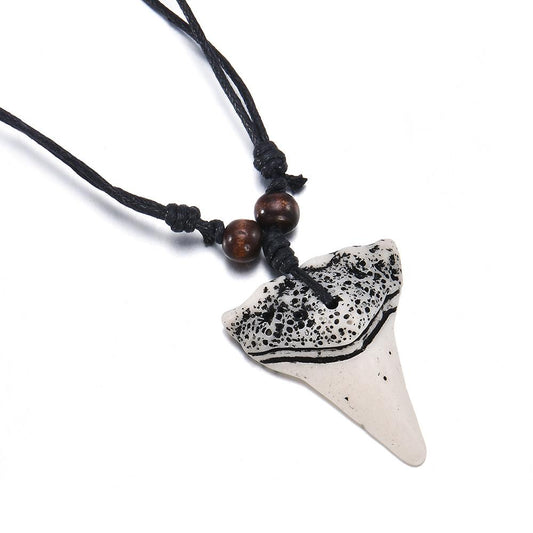 Ceramic Shark Tooth Waxed Cord Rope Necklace - InnovatoDesign