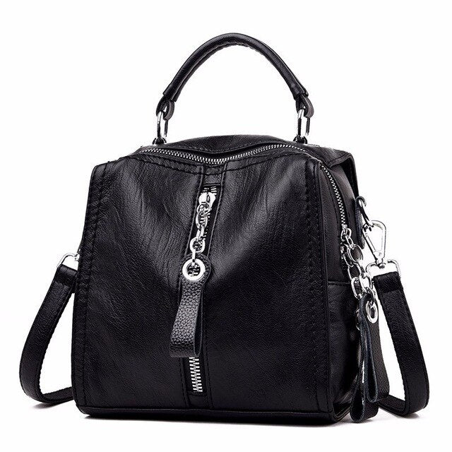 Vintage Casual Tassel Genuine Leather Travel Backpack-Handbags-Innovato Design-Black-Innovato Design