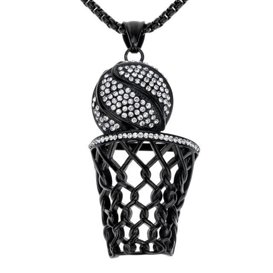 Metallic Basketball and Hoop Crystal Pendant Necklace-Necklaces-Innovato Design-Black-18inch-Innovato Design