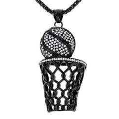 Metallic Basketball and Hoop Crystal Pendant Necklace