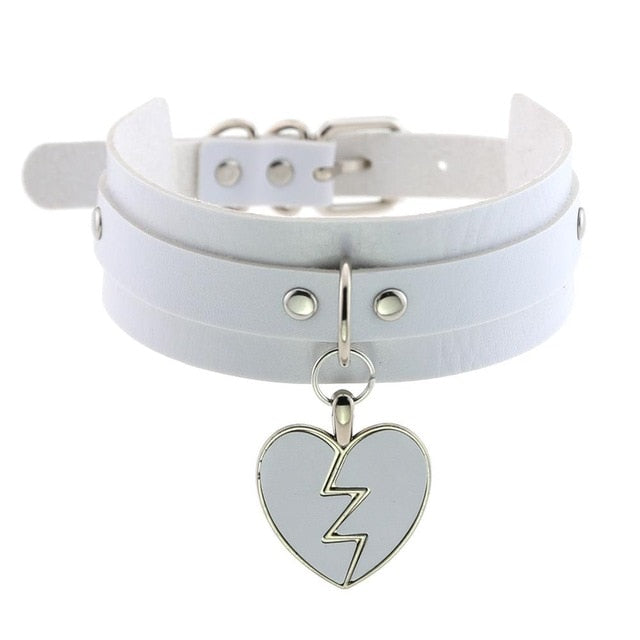 Lightning Heart and Buckle Choker Collar PU Leather Gothic Harajuku Necklace-Necklace-Innovato Design-White-Innovato Design