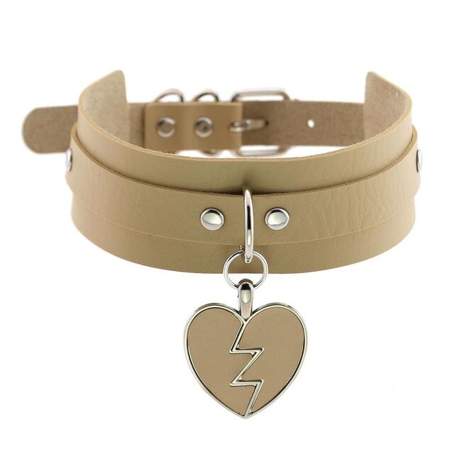 Lightning Heart and Buckle Choker Collar PU Leather Gothic Harajuku Necklace-Necklace-Innovato Design-Nude-Innovato Design