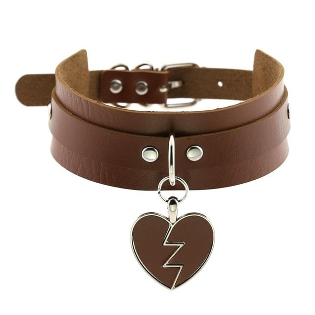 Lightning Heart and Buckle Choker Collar PU Leather Gothic Harajuku Necklace-Necklace-Innovato Design-Brown-Innovato Design