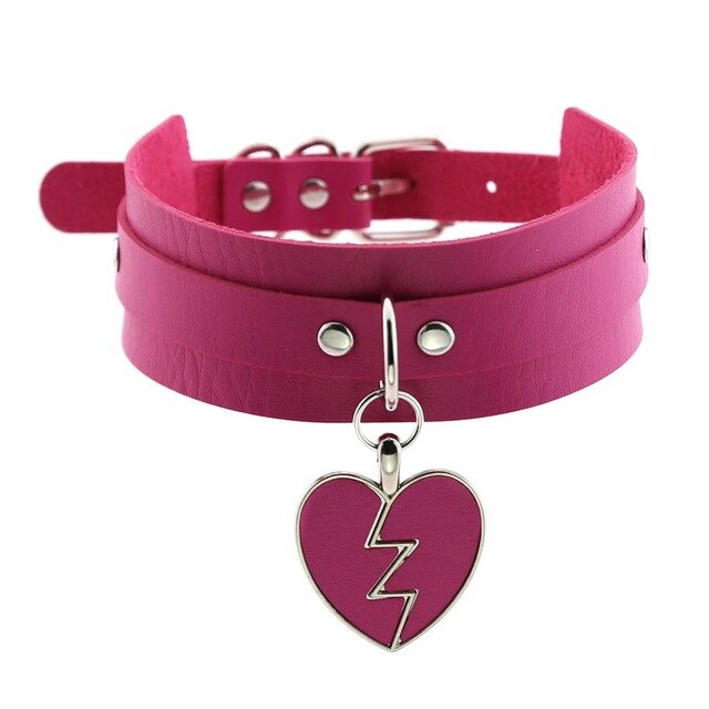 Lightning Heart and Buckle Choker Collar PU Leather Gothic