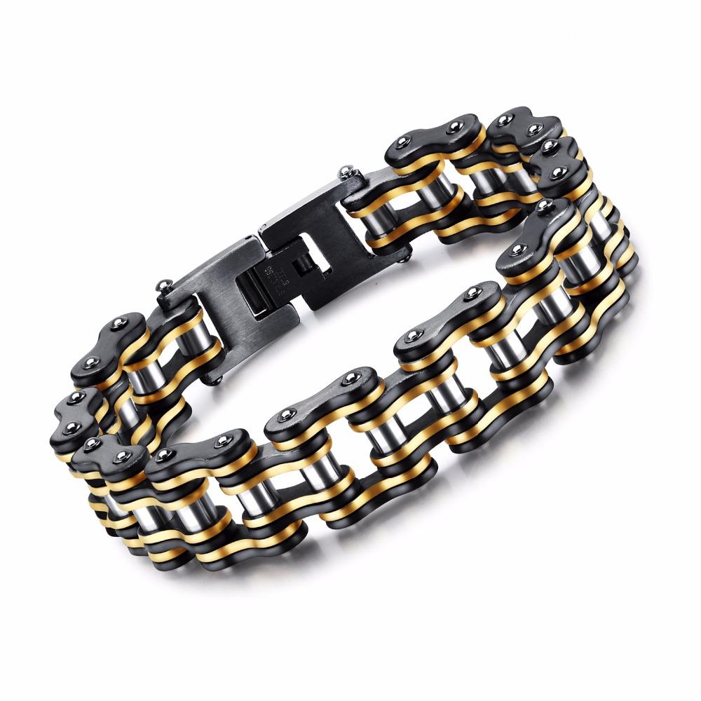 Wide Motorcycle Chain Bracelet in Black & Gold-Bracelets-Innovato Design-Innovato Design