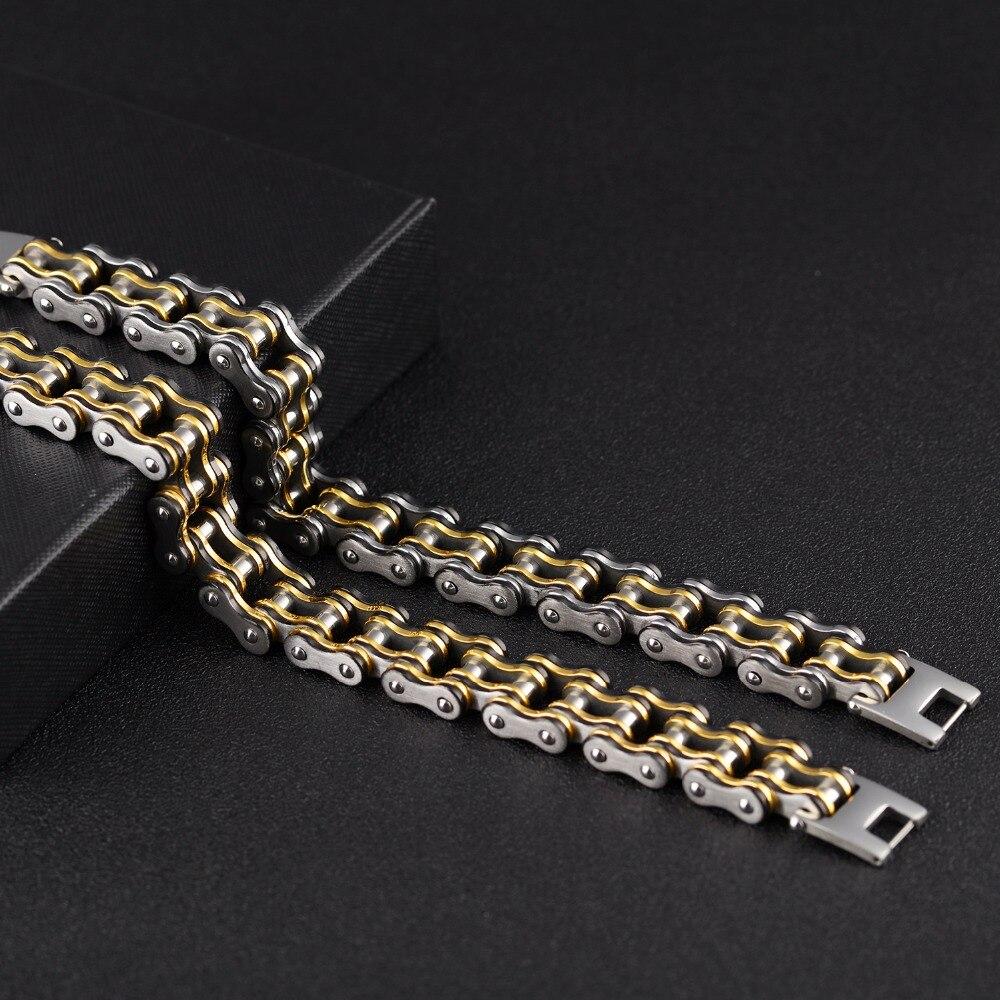 Wide Motorcycle Chain Bracelet in Black & Gold-Bracelets-Innovato Design-Innovato Design
