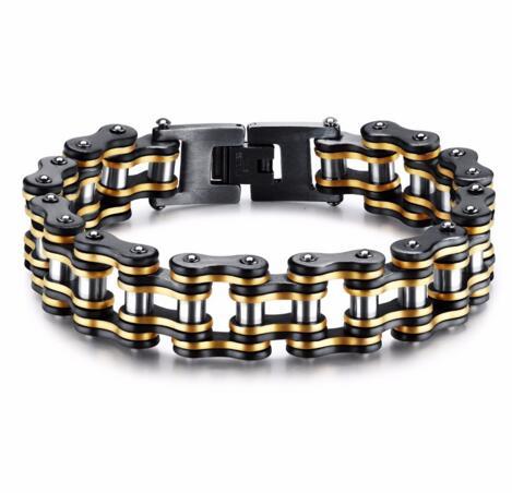 Wide Motorcycle Chain Bracelet in Black & Gold-Bracelets-Innovato Design-Innovato Design