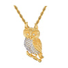 Pave-Set Crystal-Studded Owl Bling Stainless Steel Hip-hop Pendant Necklace