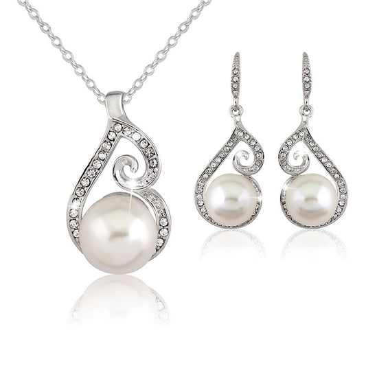 Luxury Pearl and Crystal Necklace & Earrings Wedding Jewelry Set-Jewelry Sets-Innovato Design-Innovato Design