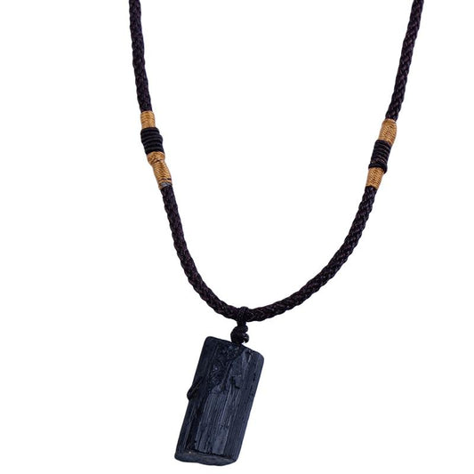 Natural Raw Black Tourmaline Stone Pendant and Rope Necklace-Necklaces-Innovato Design-Innovato Design