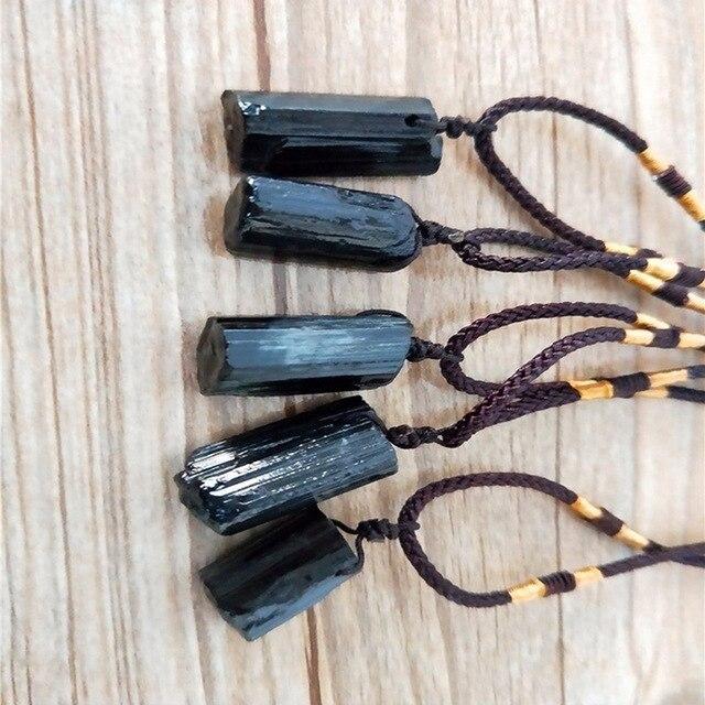 Natural Raw Black Tourmaline Stone Pendant and Rope Necklace-Necklaces-Innovato Design-Innovato Design