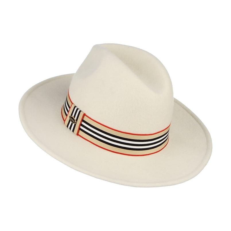 Wide Brim Wool Fedora Hat with Striped Hatband-Hats-Innovato Design-Innovato Design