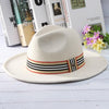 Wide Brim Wool Fedora Hat with Striped Hatband