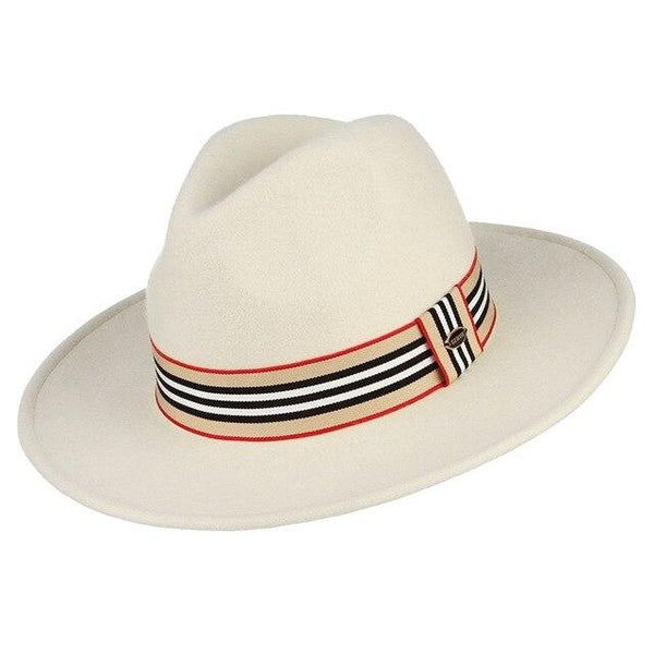 Wide Brim Wool Fedora Hat with Striped Hatband