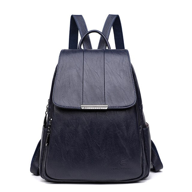 Vintage Leather School Bag, Shoulder Bag and Travel Backpack-Backpacks-Innovato Design-Blue-Innovato Design