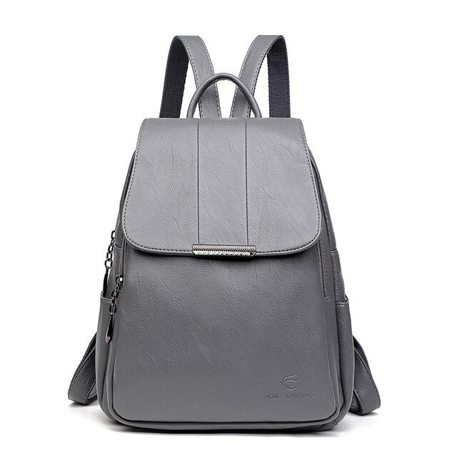 Vintage Leather School Bag, Shoulder Bag and Travel Backpack-Backpacks-Innovato Design-Gray-Innovato Design
