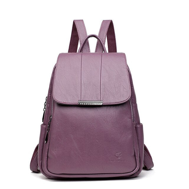 Vintage Leather School Bag, Shoulder Bag and Travel Backpack-Backpacks-Innovato Design-Purple-Innovato Design