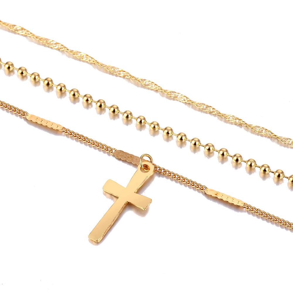 Multi-layer Chain Necklace with Cross Pendant-Necklaces-Innovato Design-Gold-Innovato Design