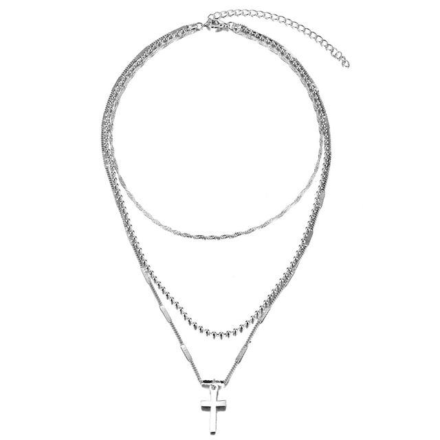 Multi-layer Chain Necklace with Cross Pendant-Necklaces-Innovato Design-Silver-Innovato Design