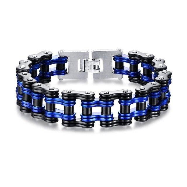 4 Tones Biker Chain Bracelet Stainless Steel-Bracelets-Innovato Design-Silver & Blue-Innovato Design