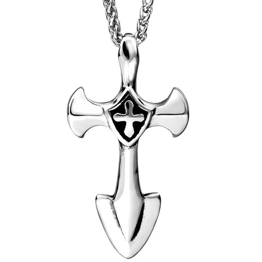 Stainless Steel Silver Knights Templar Cross with Spearhead End Necklace-Necklaces-Innovato Design-Innovato Design
