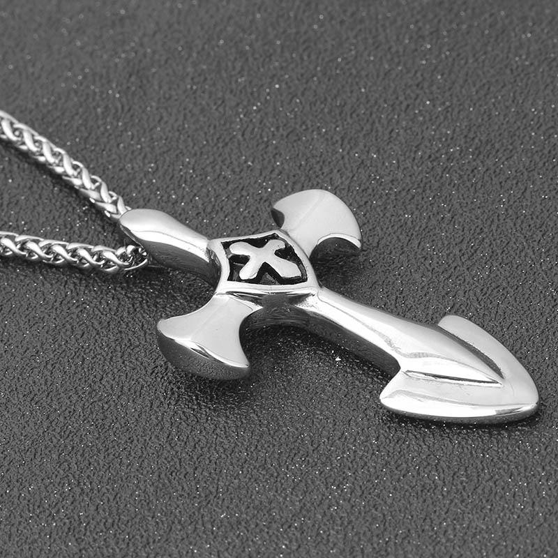 Stainless Steel Silver Knights Templar Cross with Spearhead End Necklace-Necklaces-Innovato Design-Innovato Design