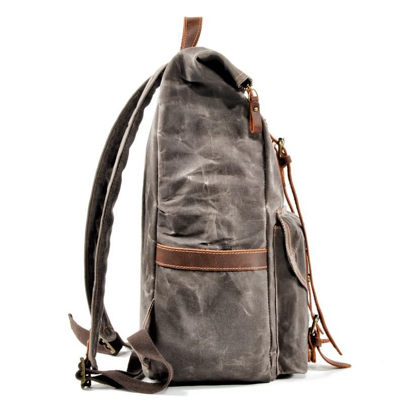 2 Colors Large Capacity Genuine Leather and Canvas Travel Backpack-Canvas and Leather Backpack-Innovato Design-Gray Green-Innovato Design