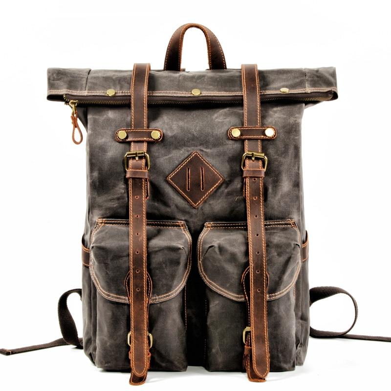 2 Colors Large Capacity Genuine Leather and Canvas Travel Backpack ...