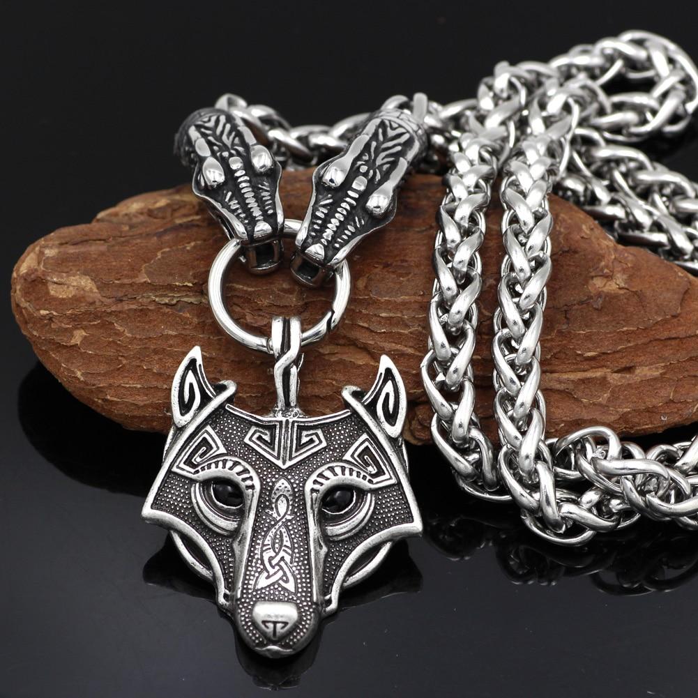 Norse Snake Chain Necklace with Thor's Hammer, Wolf and Worrier Pendant-Necklaces-Innovato Design-Wolf-20-Innovato Design