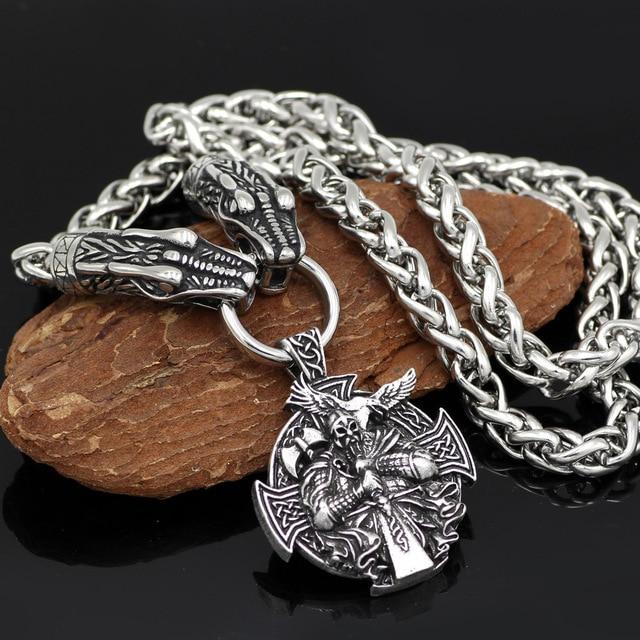 Norse Snake Chain Necklace with Thor's Hammer, Wolf and Worrier Pendant-Necklaces-Innovato Design-Wolf-20-Innovato Design