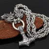 Thor's Hammer Pendant with Two Wolf Heads Byzantine Chain Necklace - InnovatoDesign