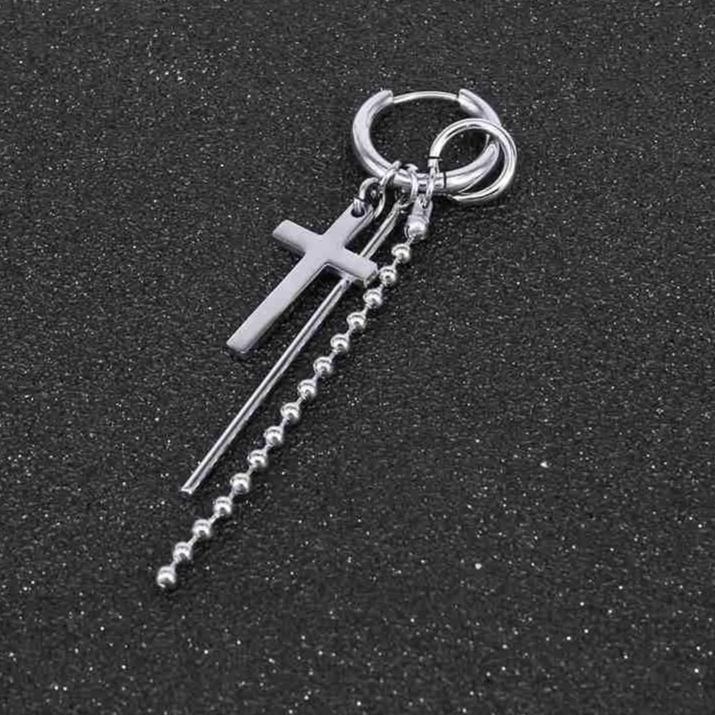 Long Silver Plated Cross Hoop Earrings in Two Colors-Earrings-Innovato Design-Innovato Design