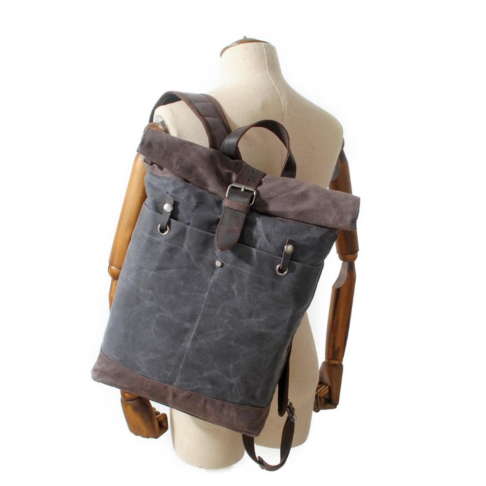 Canvas Leather 15 Inch 20 Liter Backpack for Students-Canvas and Leather Backpack-Innovato Design-Dark Grey-Innovato Design